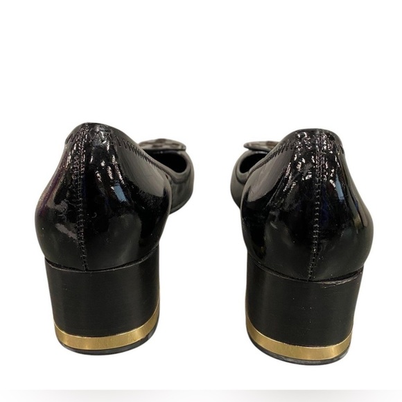Tory Burch Amy Patent Leather Block Heel Pumps Black Gold Trim Logo Size 8 M - Picture 6 of 16